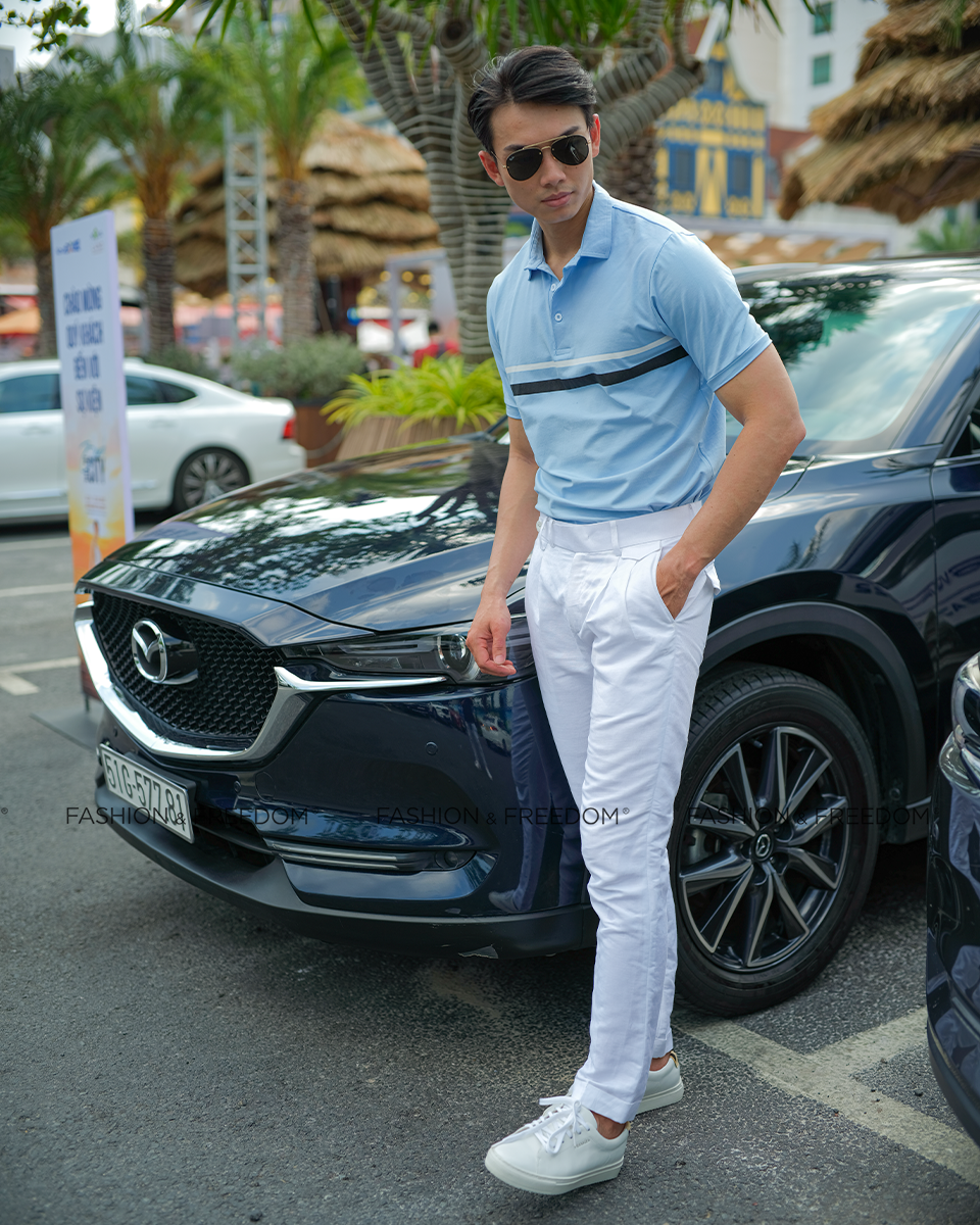 Áo Thun Nam Cotton Xanh Sọc Trắng New Spirit