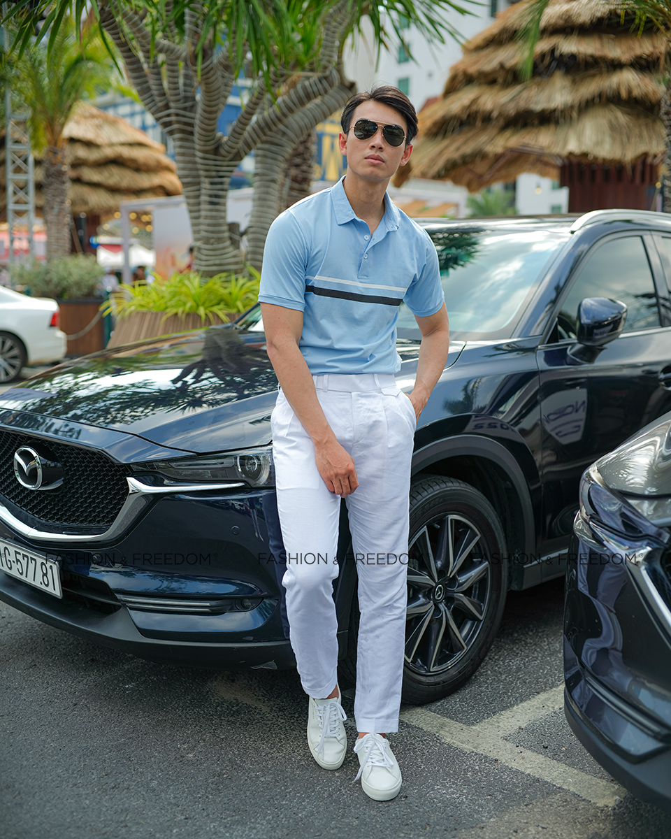 Áo Thun Nam Cotton Xanh Sọc Trắng New Spirit