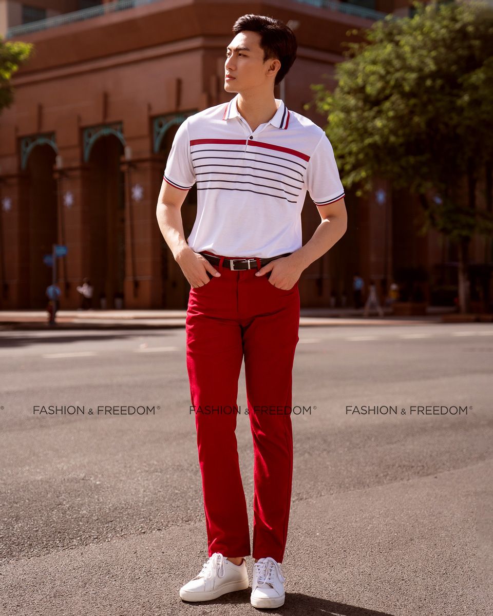 Áo Thun Nam Cotton Trắng Phối Đỏ Đen