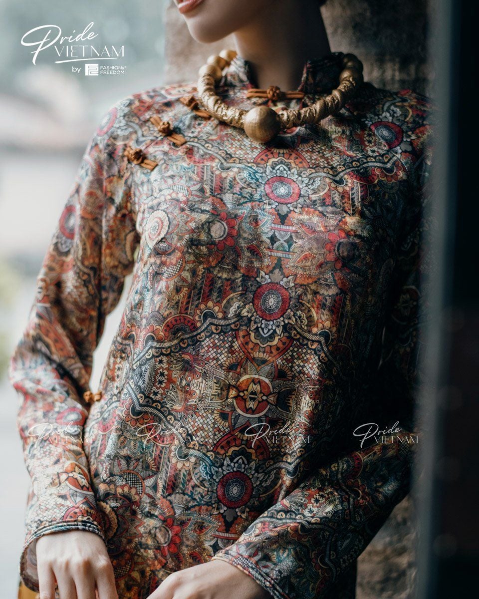 Áo Dài Lụa Đỏ Cam Pride Việt Nam