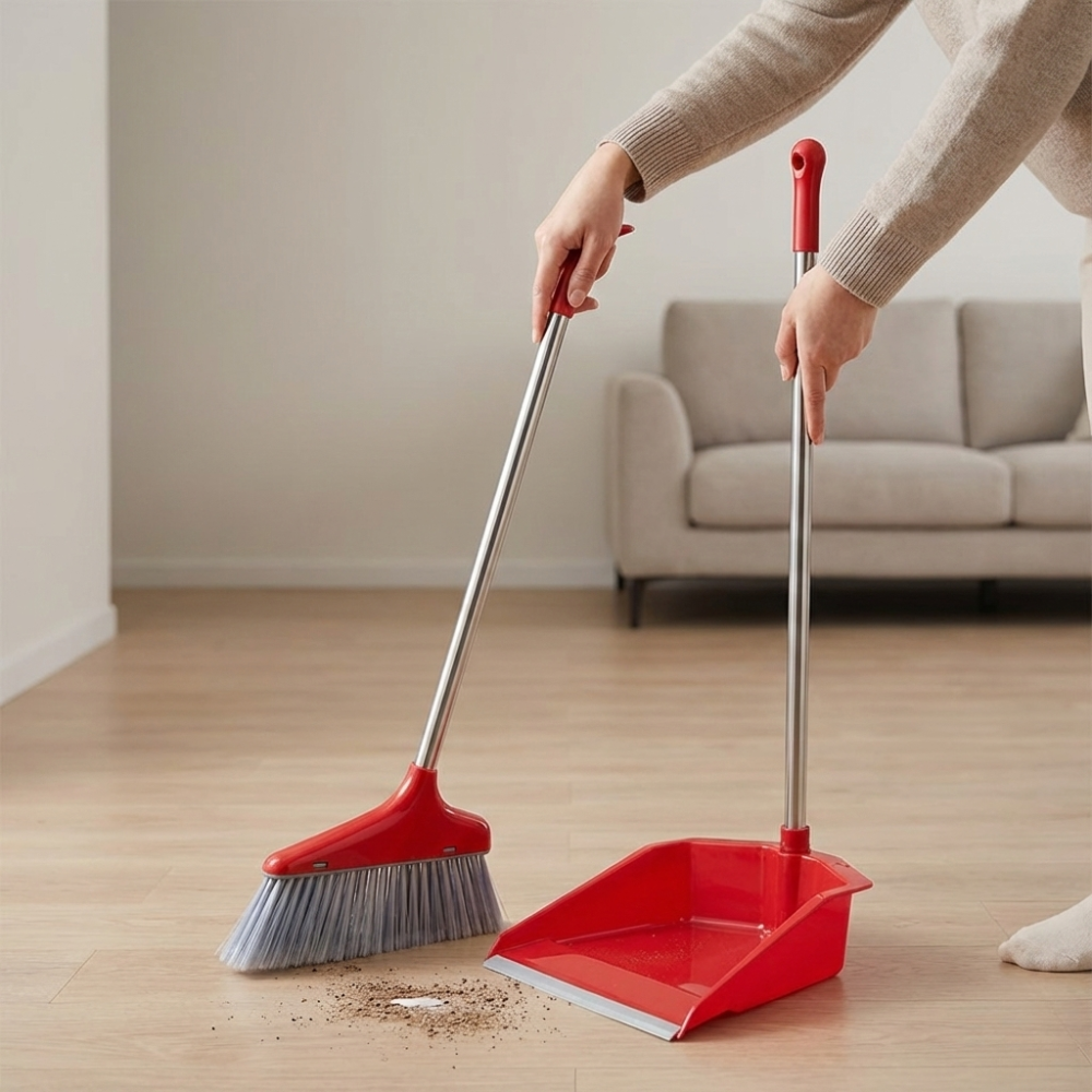 CHỔI QUÉT, KI HỐT RÁC NHỰA TAY CẦM KIM LOẠI 75CM