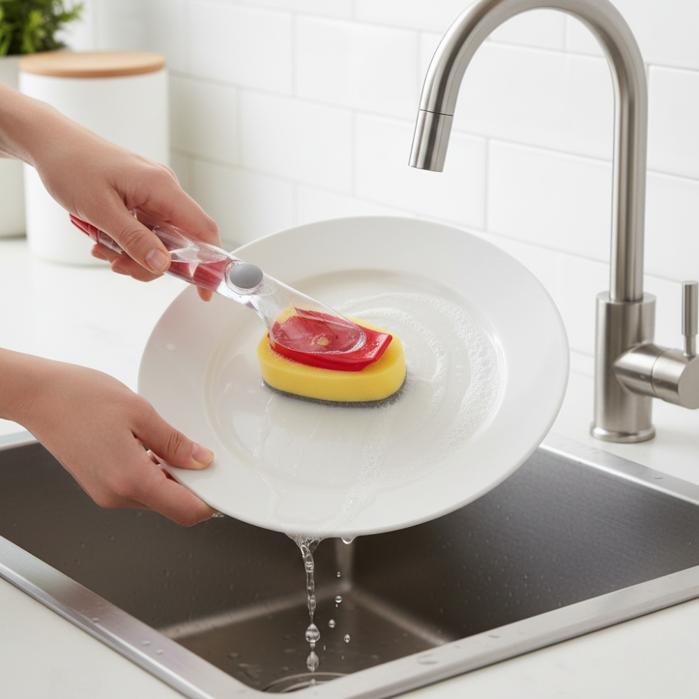 BÀN CHẢI KÈM MIẾNG RỬA CHÉN BẰNG NHỰA