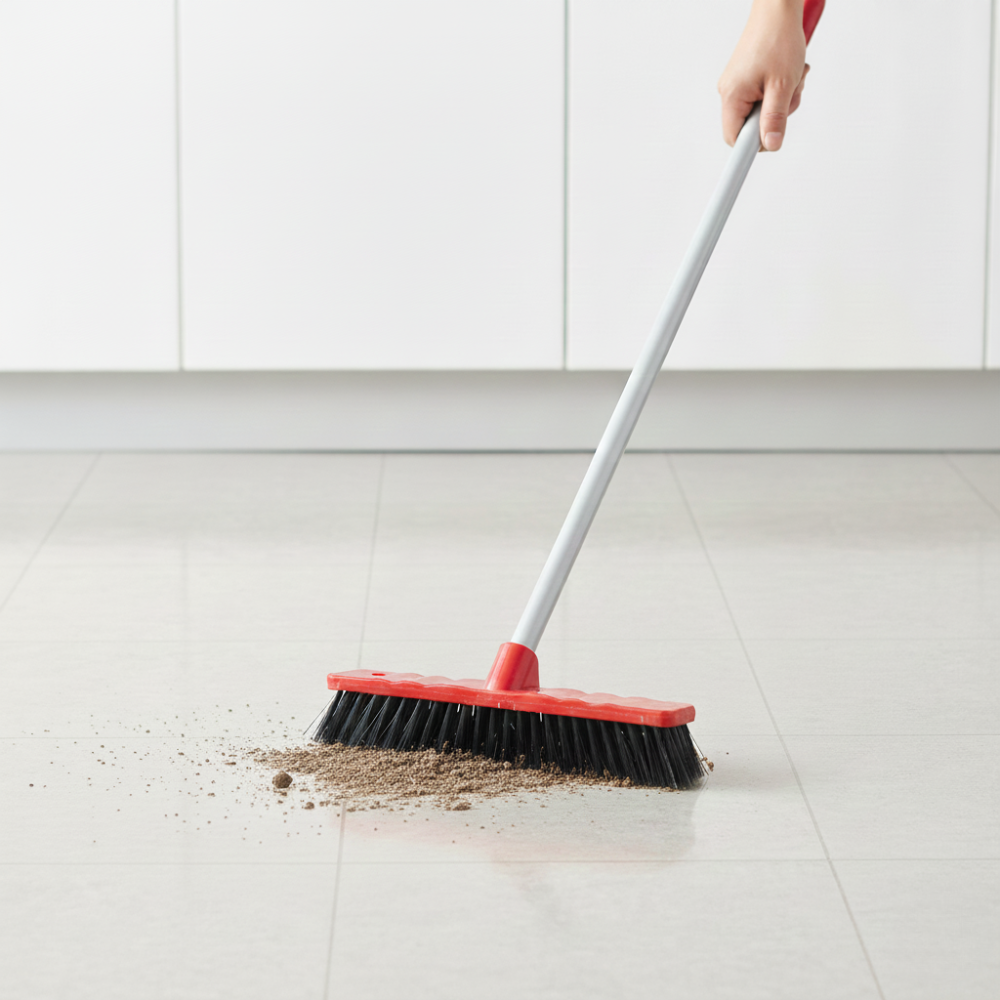 CHỔI NHỰA QUÉT NHÀ 28CM CÓ TAY CẦM 100CM KIM LOẠI