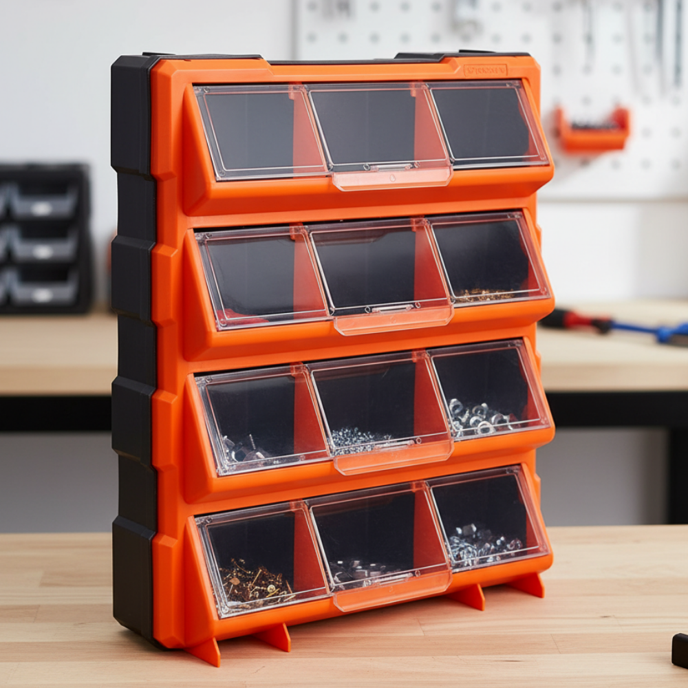 KỆ DỤNG CỤ 12 NGĂN NẮP LẬT TACTIX 46X36X12CM NHỰA