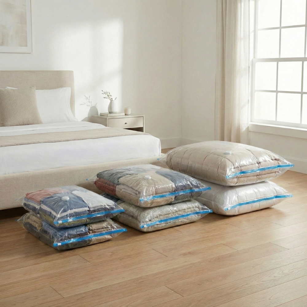 HEFTY GÓI 6 TÚI ĐỰNG ĐỒ HÚT CHÂN KHÔNG NHỰA TRONG