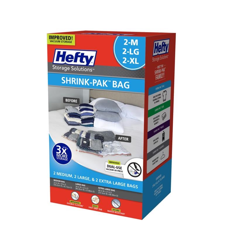 HEFTY GÓI 6 TÚI ĐỰNG ĐỒ HÚT CHÂN KHÔNG NHỰA TRONG