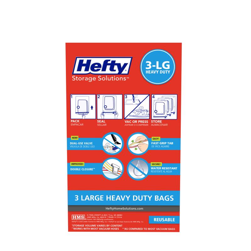 HEFTY GÓI 3 TÚI ĐỰNG ĐỒ HÚT CHÂN KHÔNG NHỰA TRONG
