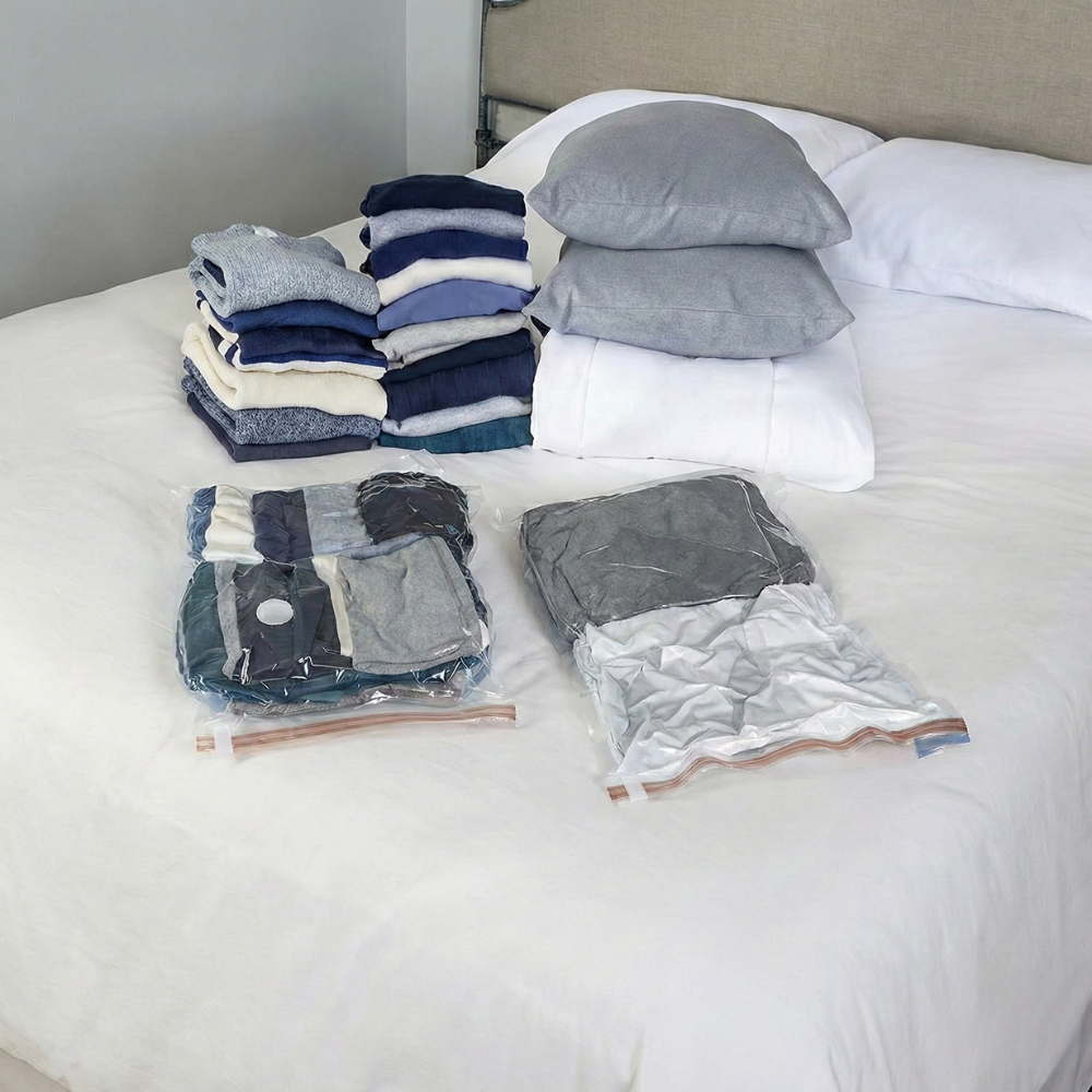 HEFTY GÓI 4 TÚI ĐỰNG ĐỒ HÚT CHÂN KHÔNG NHỰA TRONG