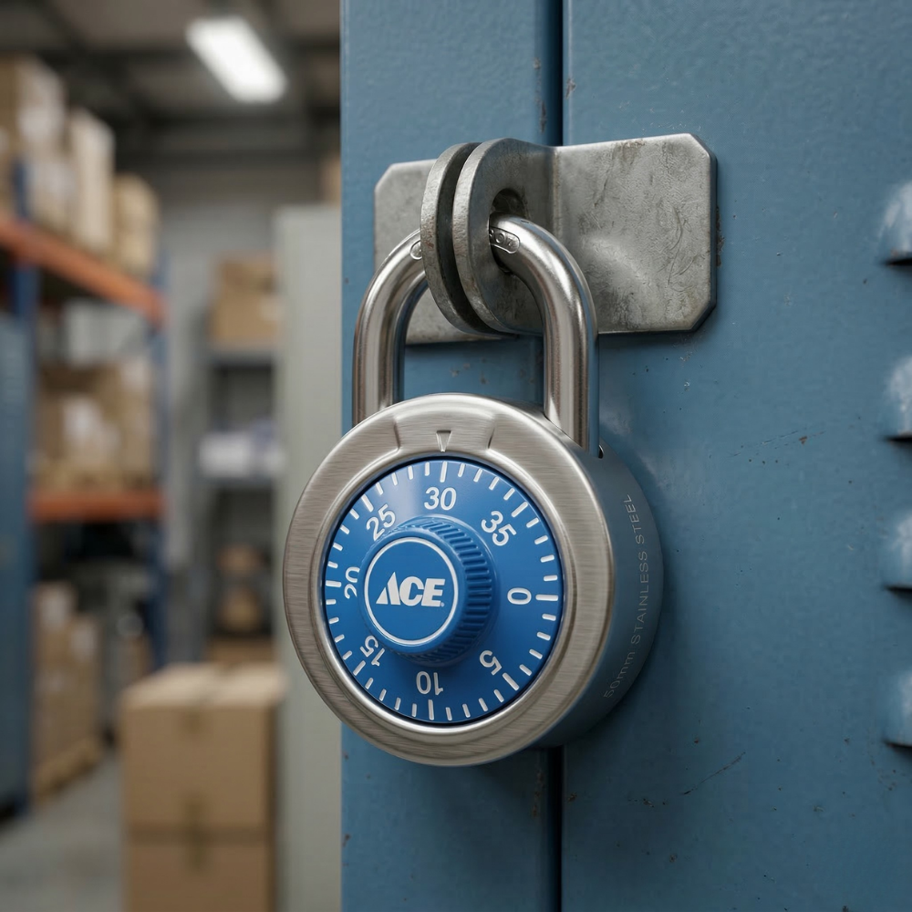 Ổ KHÓA SỐ THÉP KHÔNG GỈ ACE 50MM MÀU XANH DƯƠNG