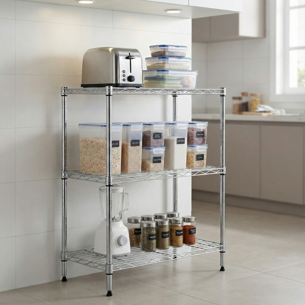 ACE KỆ ĐỂ ĐỒ 3 TẦNG 75X35X90CM BẰNG THÉP MẠ CHROME
