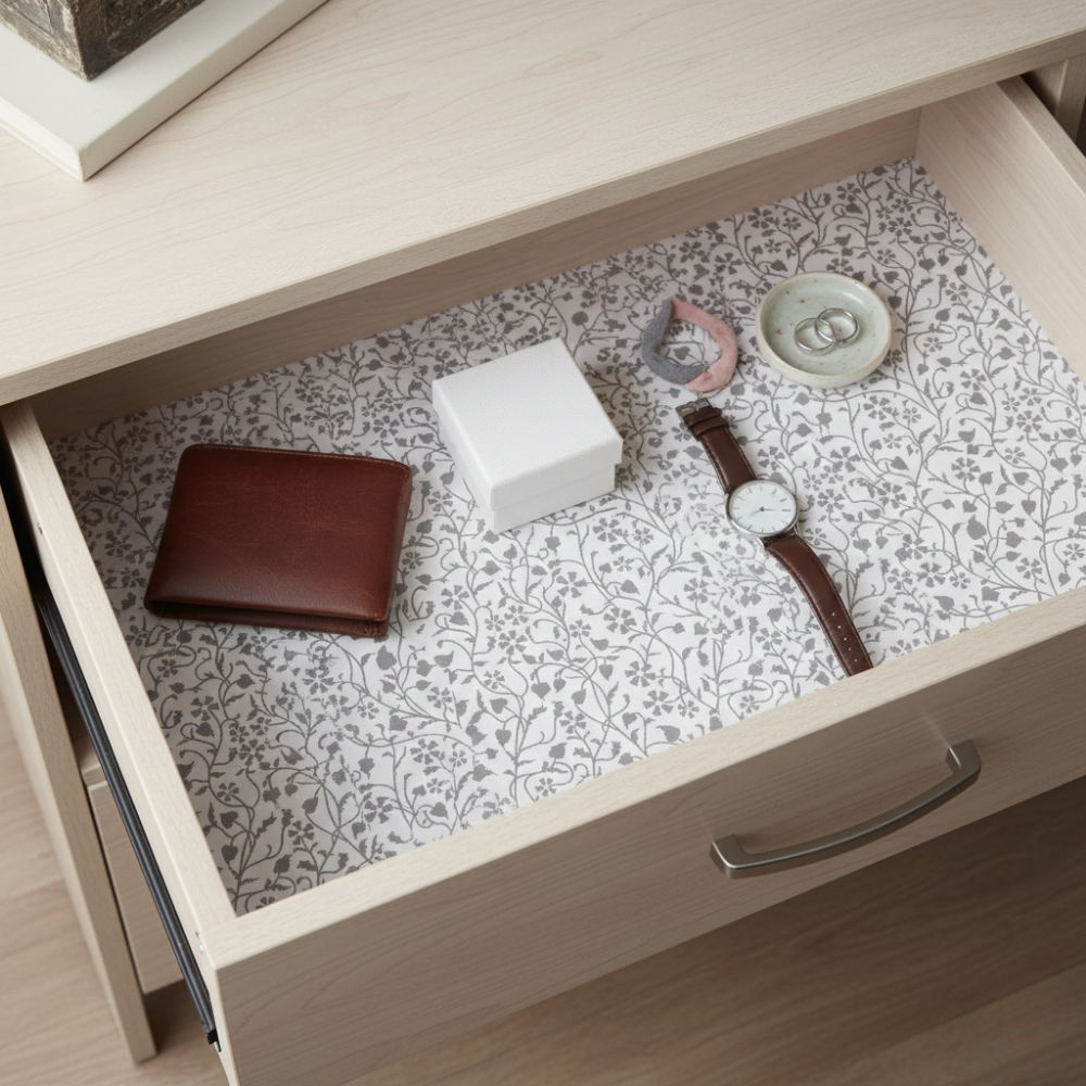 CON-TACT CUỘN NHỰA LÓT KỆ TỦ HOA VĂN XÁM 274X46CM