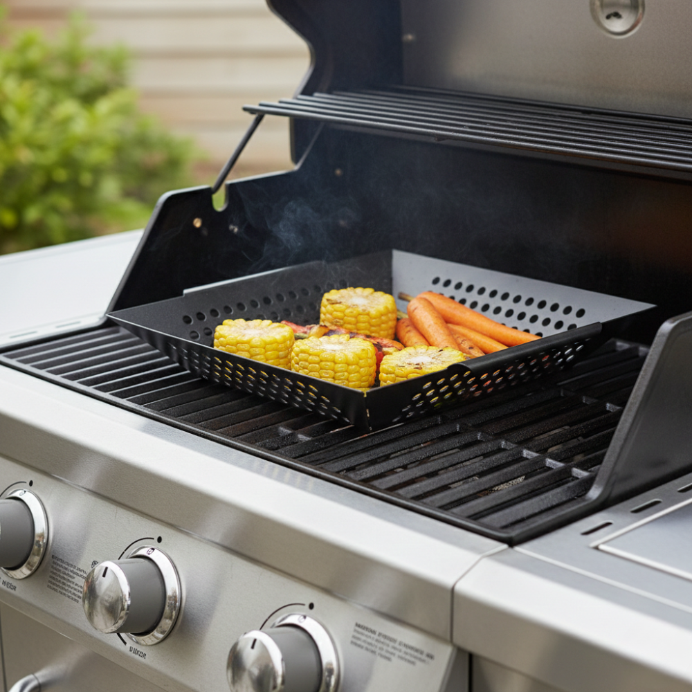 GRILL MARK RỔ THÉP ĐỰNG ĐỒ NƯỚNG 34.5X30.5X6.5CM