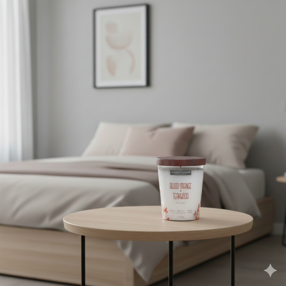 LỌ NẾN THƠM CANDLE-LITE-CAM ĐỎ VÀ GỖ TẾCH 255G