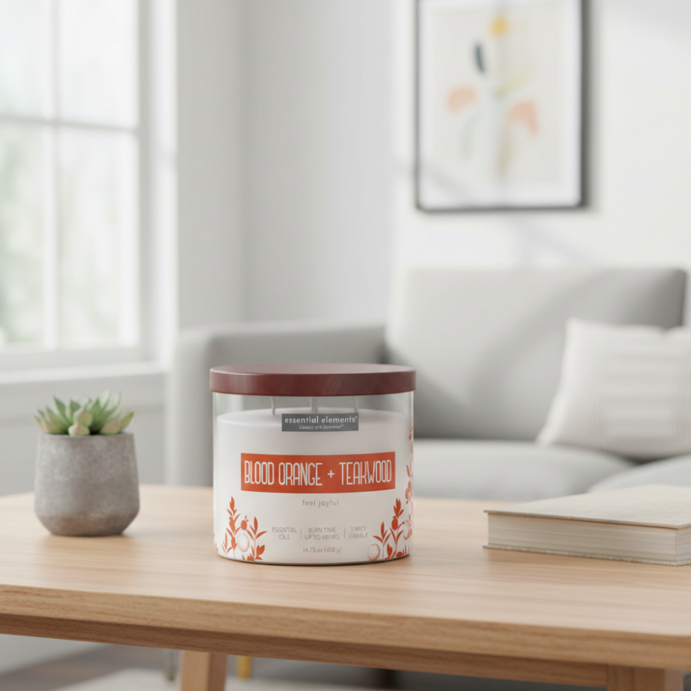 LỌ NẾN THƠM CANDLE-LITE-CAM ĐỎ VÀ GỖ TẾCH 418G