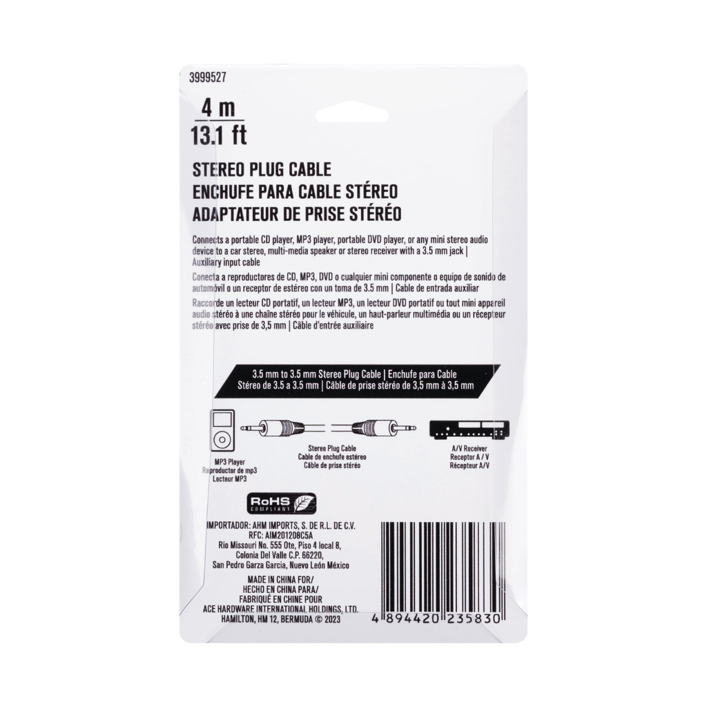 ACE CÁP ÂM THANH 2 ĐẦU STEREO 3.5MM DÀI 4M