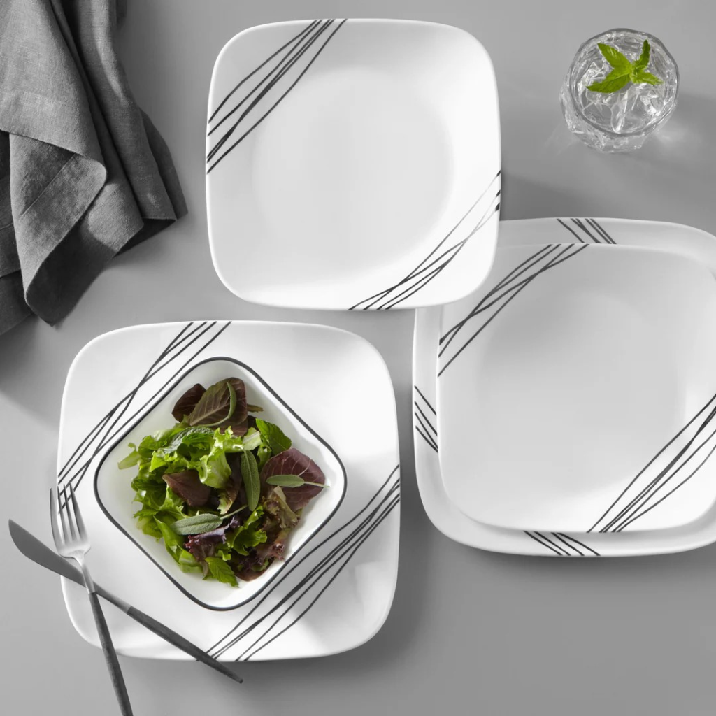 CORELLE ĐĨA ĂN THỦY TINH HÌNH VUÔNG TRẮNG 22.9CM