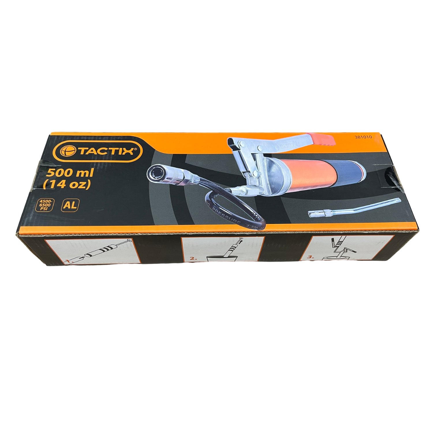 SÚNG BƠM MỠ CẦM TAY TACTIX MÀU CAM ĐEN 500CC THÉP