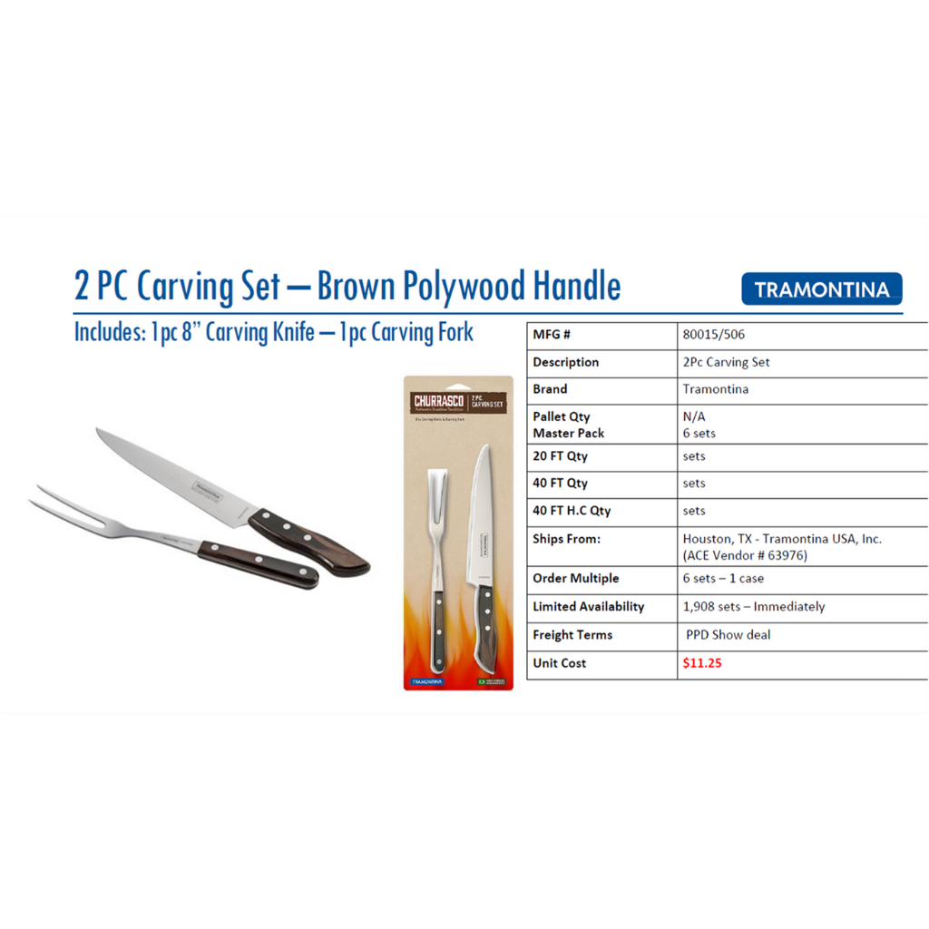 TRAMONTINA BỘ 2 DỤNG CỤ THÁI THỊT TAY CẦM POLYWOOD