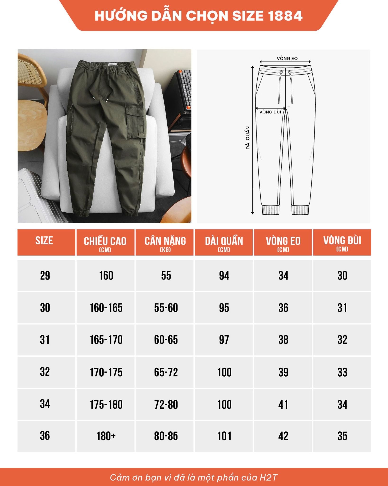  Quần Jogger Kaki Túi Hộp 1884 