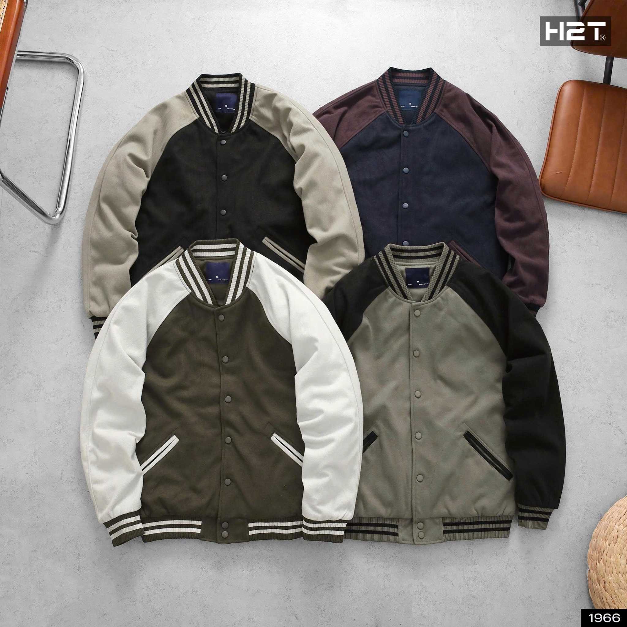 Áo Bomber Dạ Phối Tay Raglan 1966