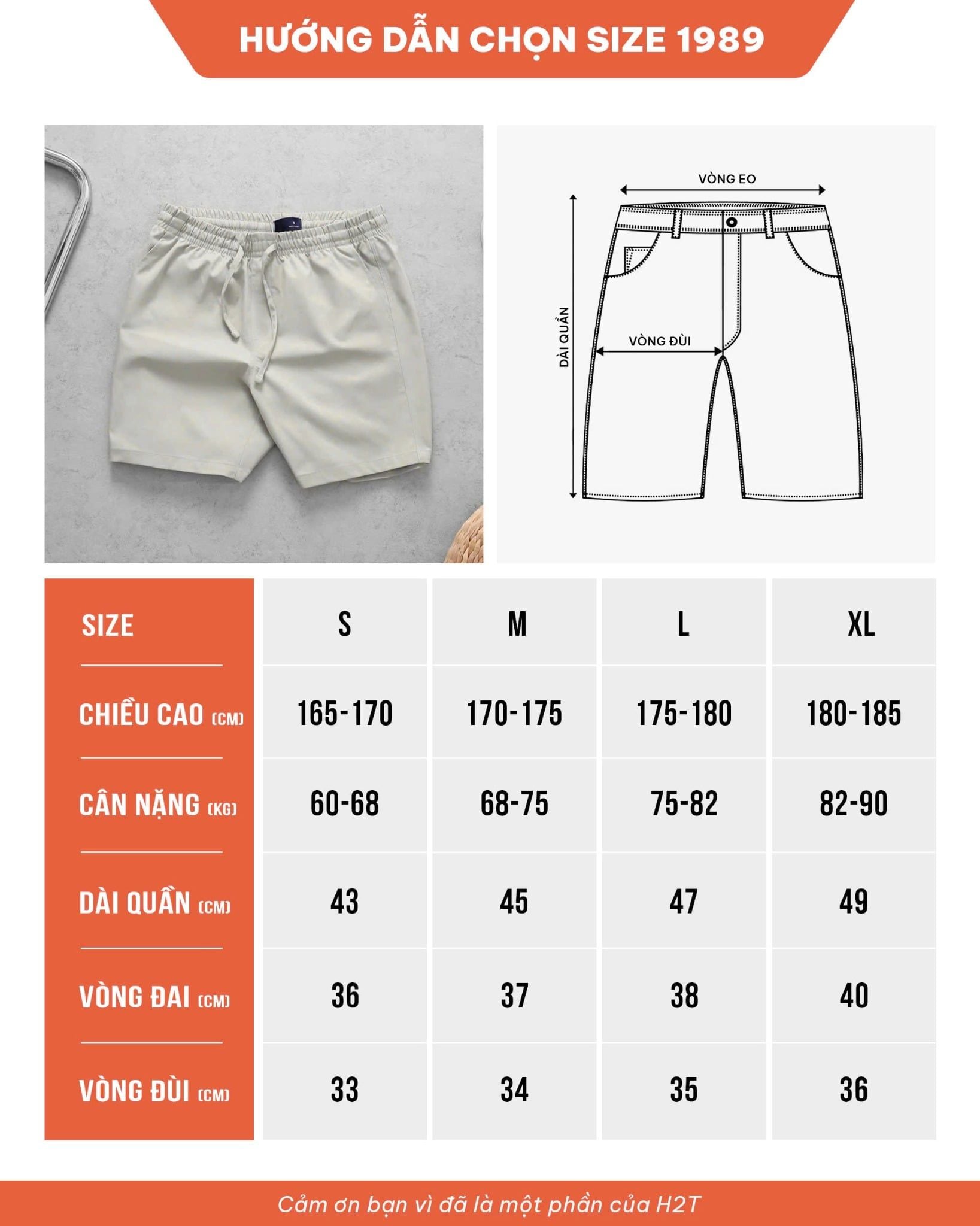  Quần Shorts Kaki Elastic 1989 
