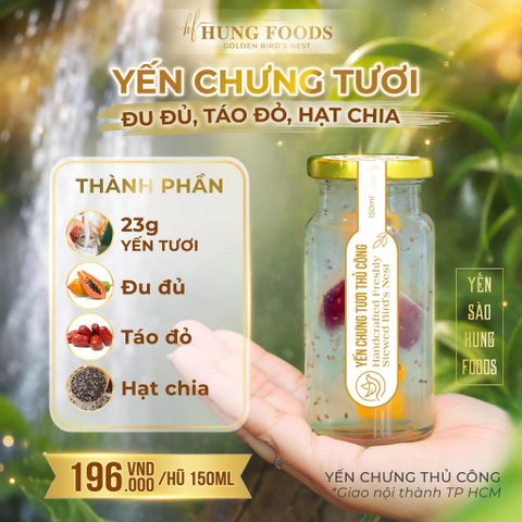 Yến Chưng Tươi Đu Đủ Táo Đỏ Hạt Chia Hung Foods - Chưng Thủ Công, Phân Loại 75ml/150ml