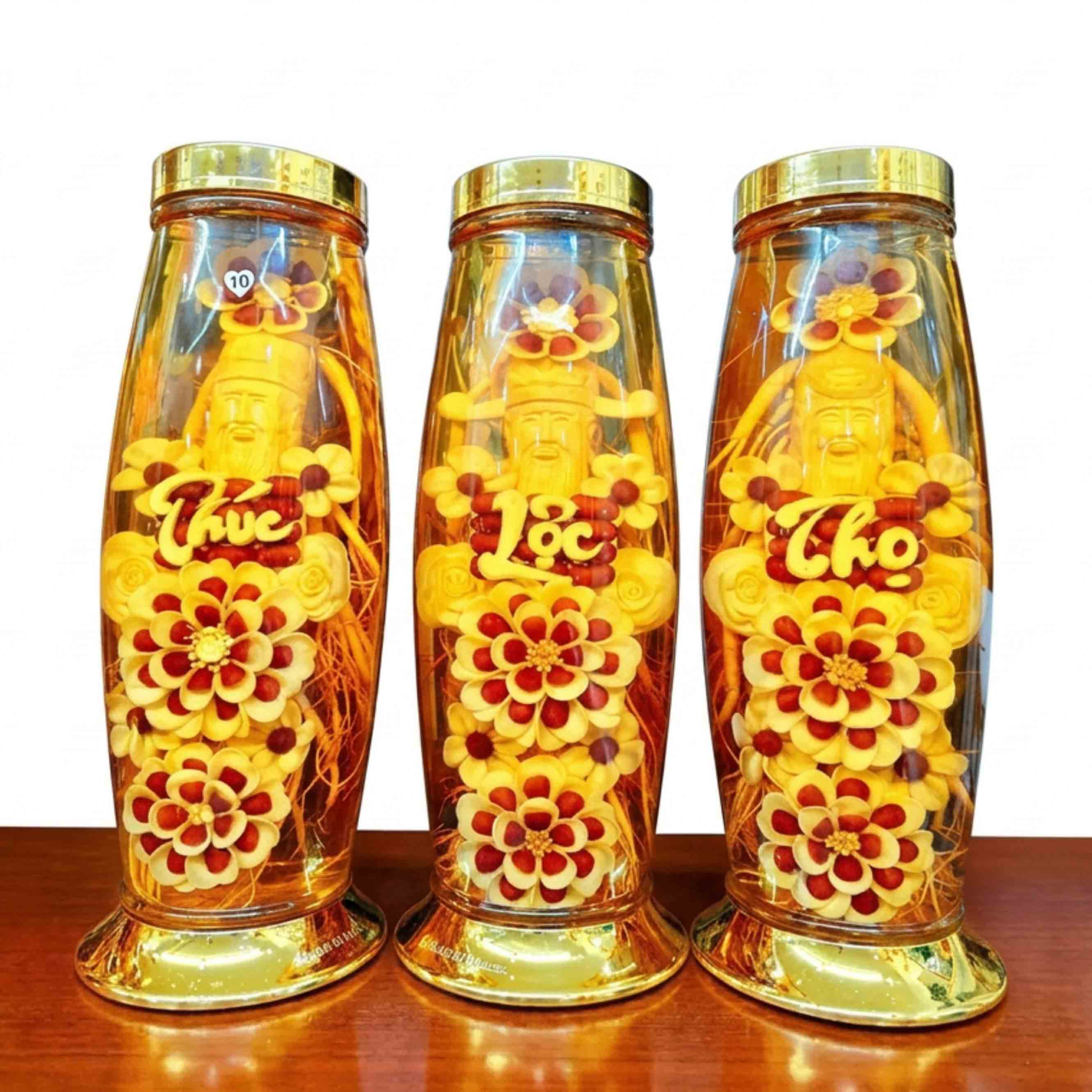 Bình Sâm Điêu Khắc Phúc Lộc Thọ Số 10 Elip 9 Lít (Bộ 3 Bình) - Mẫu 1