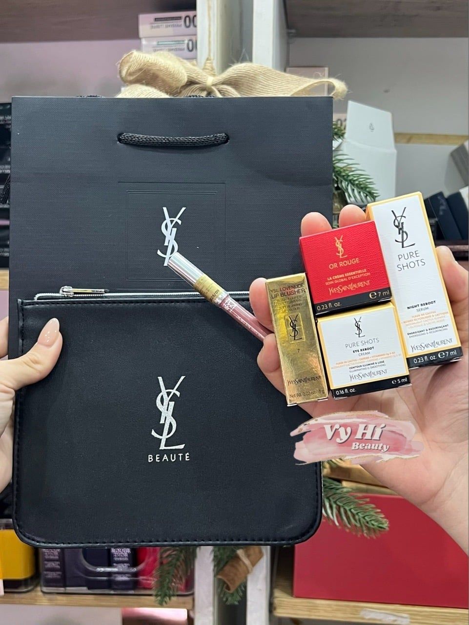 Set YSL 6 món gồm: chì kẻ môi + son lovenude màu 7 1g + kem dưỡng Or Rouge La Crème Essentielle 7ml + kem mắt Pure Shots Eye Reboot 5ml + Serum Pure Shots Night Reboot 7ml