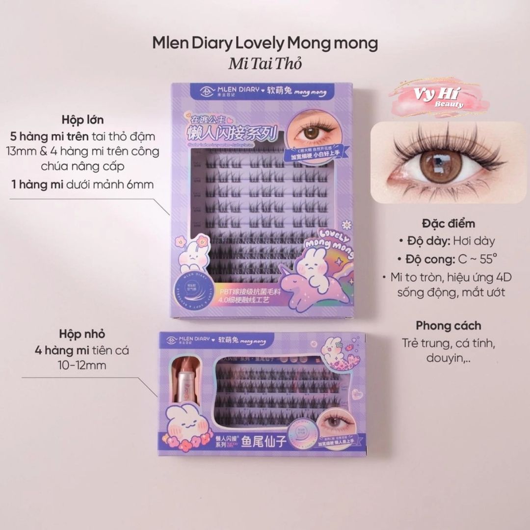 Mi giả MLEN DIARY Cụm Tai Thỏ Tự Nhiên