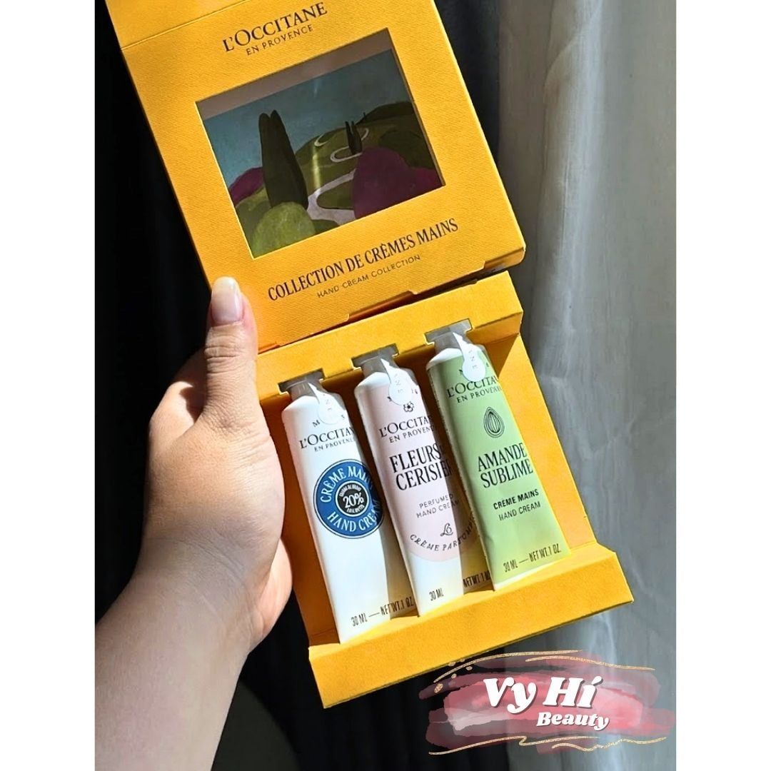 MẪU MỚI - Set kem tay Loccitane 3 tuýp x 30ml gồm mùi Hạnh nhân + Anh Đào + Bơ đậu mỡ 20%