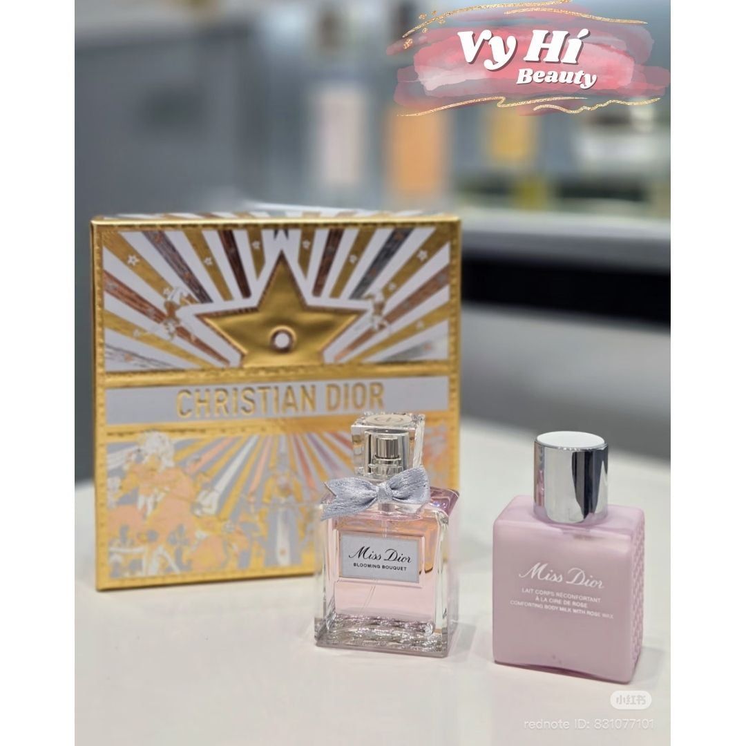 Set Dior 2 món gồm NƯỚC HOA Blooming Bouquet EDT 50ml + DƯỠNG THỂ sáp hoa hồng 75ml BOX NGÔI SAO VÀNG