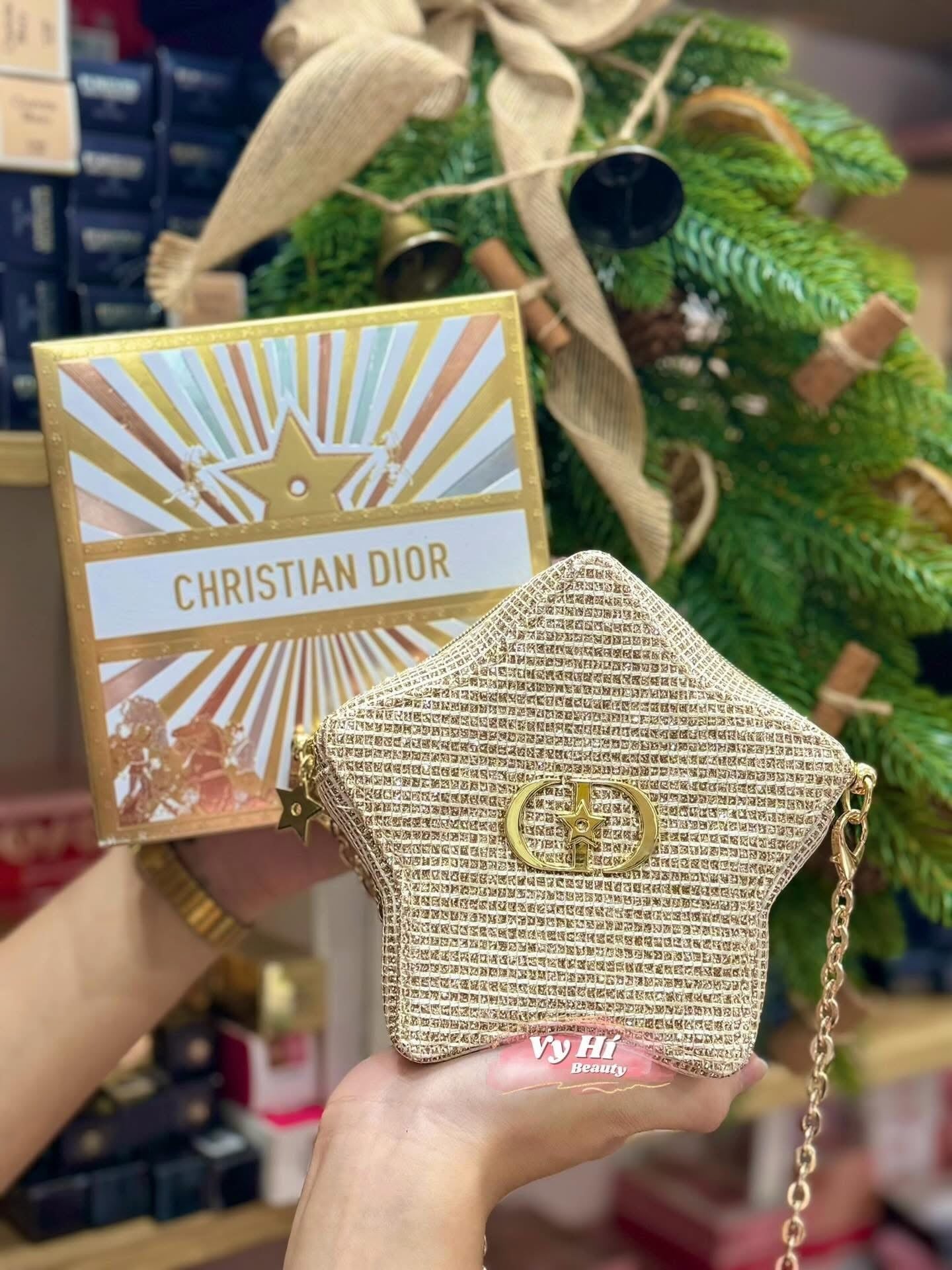 Túi đựng makeup Dior Holiday 2025 DÁNG NGÔI SAO + BOX NGÔI SAO VÀNG 18 x 14 x 6 cm