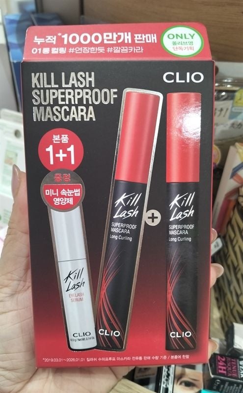 Set mascara Clio Kill Lash Superproof gồm 2 mascara FULL SIZE màu 01 + 1 serum dưỡng mi MINI