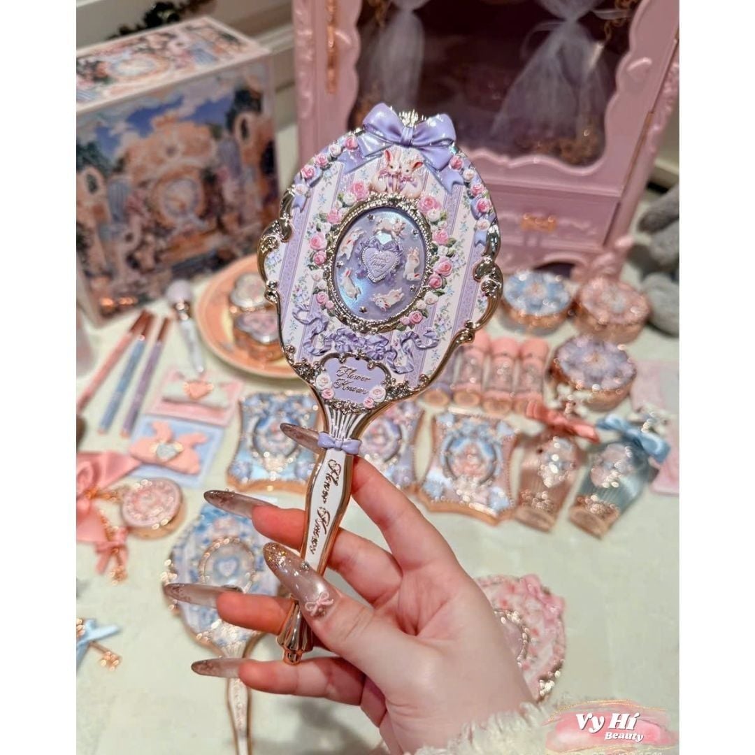 Bản nội địa BUNNY GARDEN - Gương cầm tay Flower Knows THỎ kích thước 22 x 9.8 cm