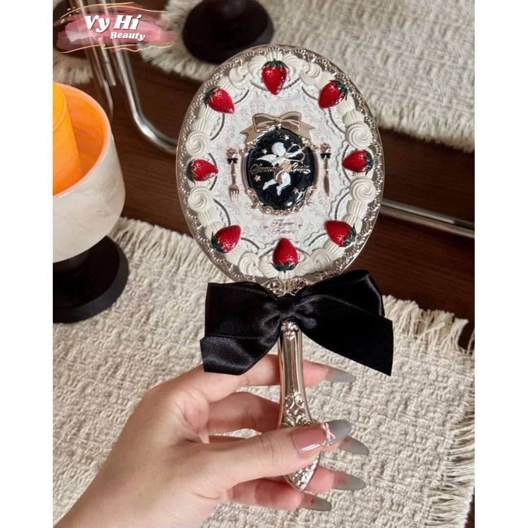Bản nội địa STRAWBERRY CUPID - Gương cầm tay Flower Knows CUPID kích thước 22 x 9.8 cm