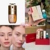 Set Clarins 4 món gồm kem nền Double Serum + kem chống nắng 10ml + nước tẩy trang 30ml + box giấy đỏ