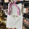 Túi giấy Dior trắng logo DIOR vàng nơ vải hồng