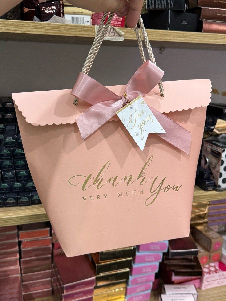 Túi quà giấy kèm nơ HỒNG PHẤN Thank You Very Much 17 x 8.5 x 20.5 cm