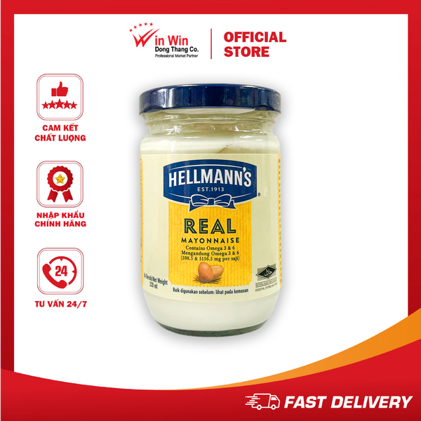 Xốt Mayonnaise Vị Nguyên Bản Hellmann’s 220ml - Thương Hiệu Mỹ, SX Thái Lan | Hellmann’s Real Mayonnaise 220ml