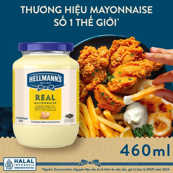 Xốt Mayonnaise Vị Nguyên Bản Hellmann’s 460ml - Thương Hiệu Mỹ, SX Thái Lan | Hellmann’s Real Mayonnaise 460ml