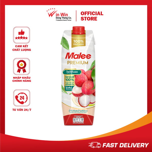 Nước Ép Hỗn Hợp Vải Với Lê Và Nước Dừa Malee Premium 1L - Nhập Khẩu Thái Lan | Malee Lychee Juice With Pear Juice And Coconut Water 1L
