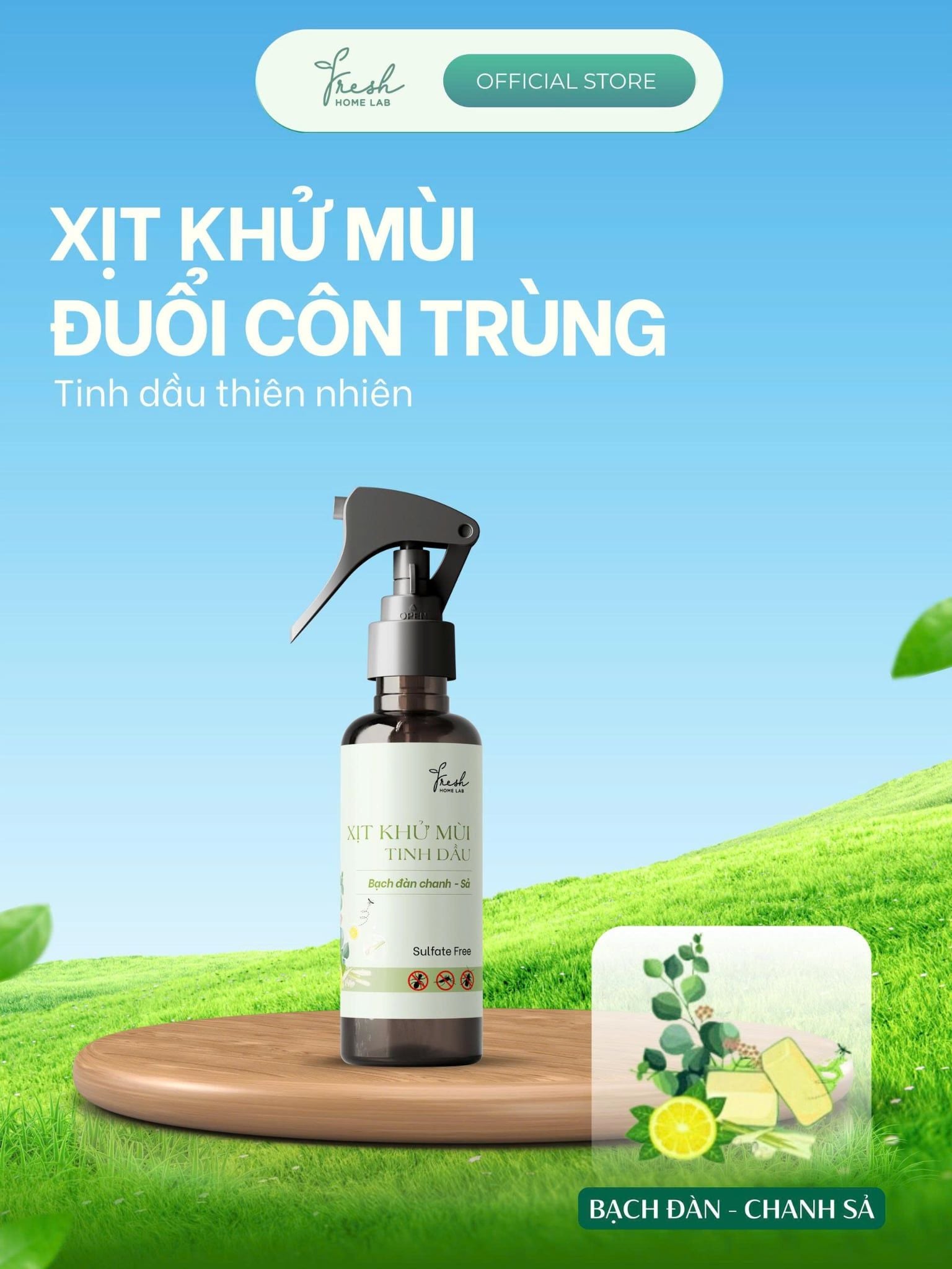  Bình Xịt Phòng Tinh Dầu Bạch Đàn Chanh - Sả, đuổi muỗi và côn trùng, khử mùi thơm phòng thiên nhiên 