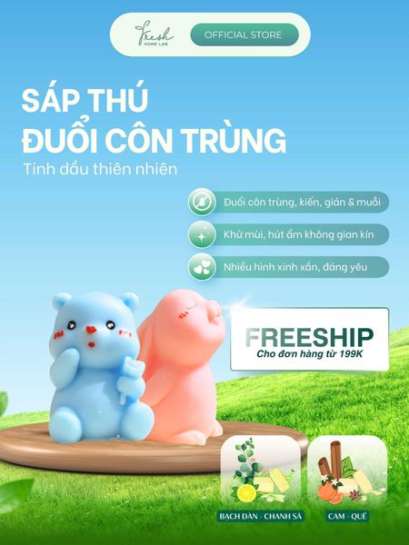 Sáp đuổi côn trùng hình thỏ, hình heo dễ thương, sáp thơm tinh dầu khử mùi, làm thơm, hút ẩm - Fresh Home Lab 