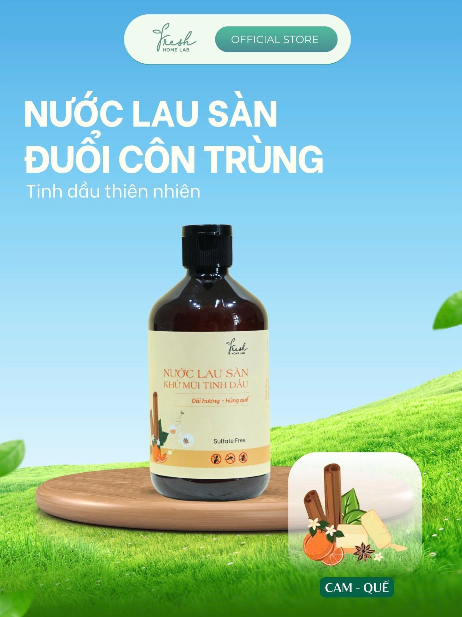  Nước Lau Sàn Nhà Tinh Dầu Cam - Quế Hữu Cơ An Toàn Cho Sức Khỏe Cả Gia Đình 