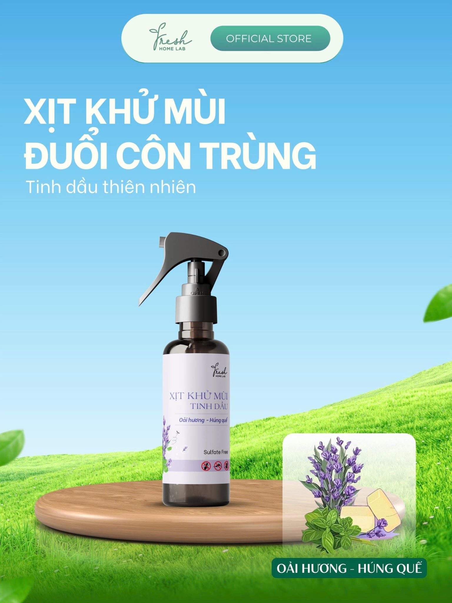  Bình Xịt Phòng Tinh Dầu Oải Hương Húng Quế, đuổi muỗi và côn trùng, khử mùi thơm phòng thiên nhiên 