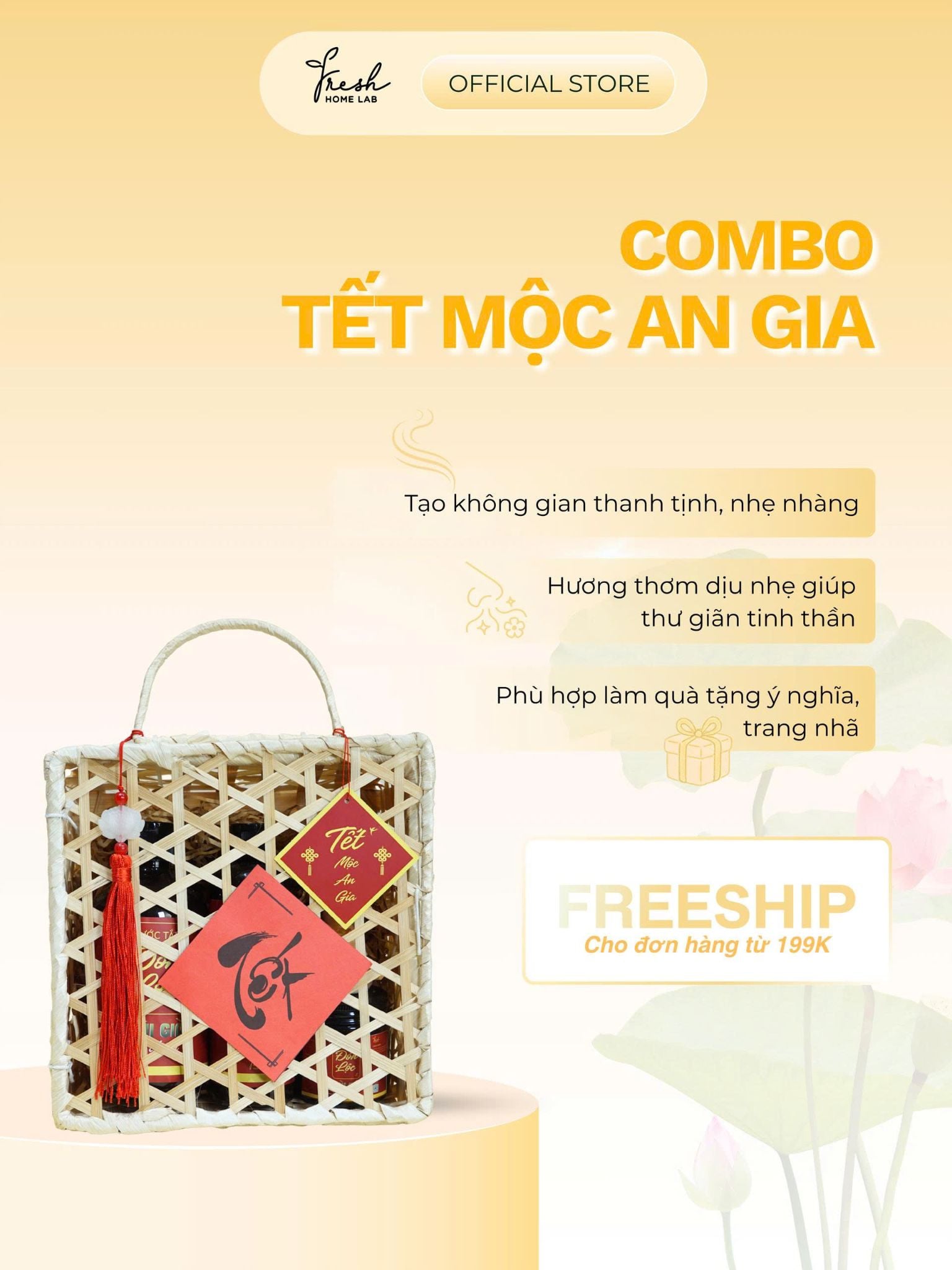  Combo Tết Mộc An Gia: Nước Mùi Già Xô Thơm Thanh Tẩy, Nước Tắm, Nến Thơm Đón Lộc Fresh Home Lab 