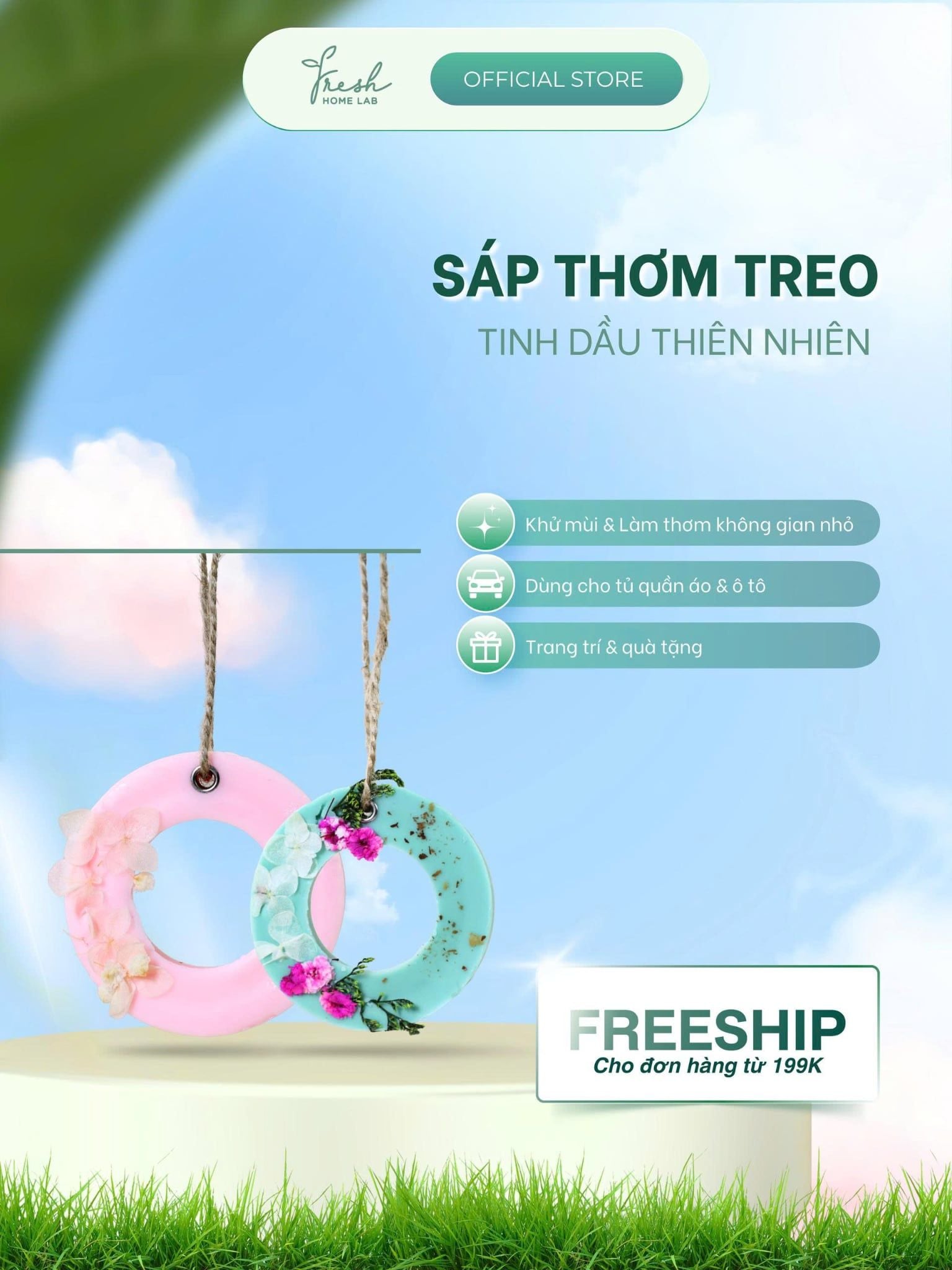  Sáp treo thơm tinh dầu thơm phòng, sáp tặng Valentine, 8/3, 20/10 và đám cưới - Fresh Home Lab 