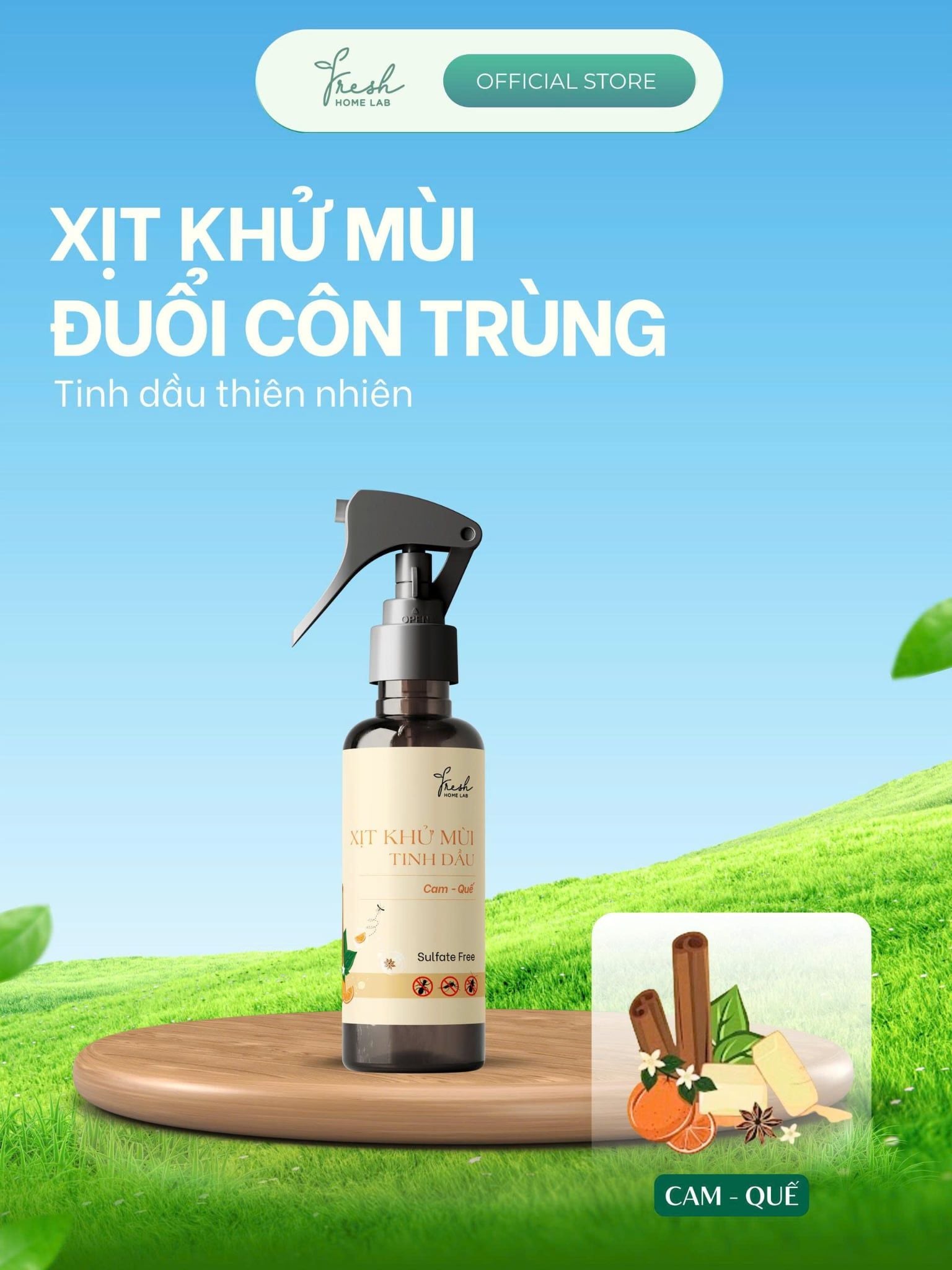  Bình Xịt Phòng Tinh Dầu Cam Quế, đuổi muỗi và côn trùng, khử mùi thơm phòng thiên nhiên 