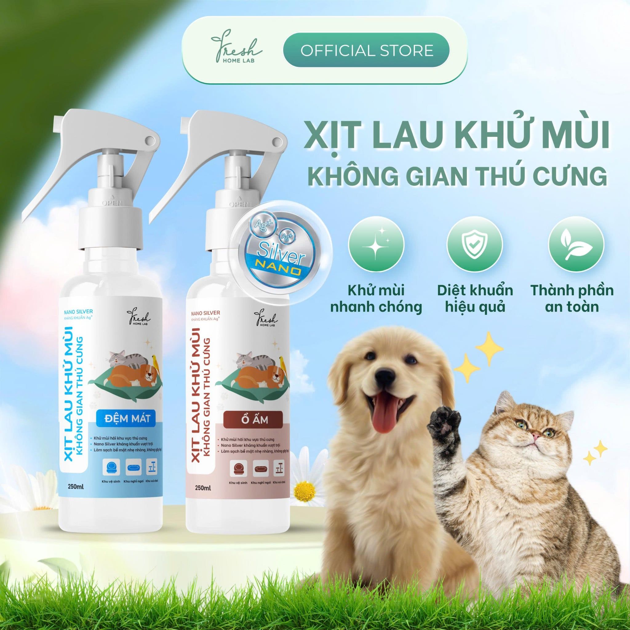  Khử Mùi Hôi Thú Cưng Xịt Lau Không Gian Đa Năng Tinh Dầu Thiên Nhiên An Toàn - Fresh Home Lab 