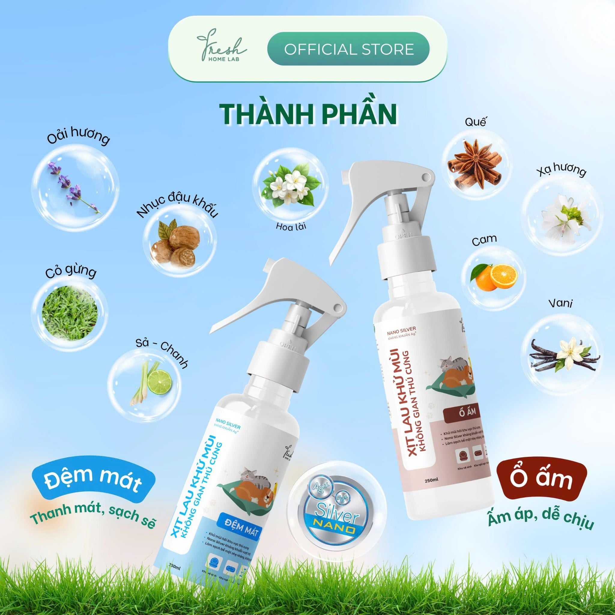  Khử Mùi Hôi Thú Cưng Xịt Lau Không Gian Đa Năng Tinh Dầu Thiên Nhiên An Toàn - Fresh Home Lab 